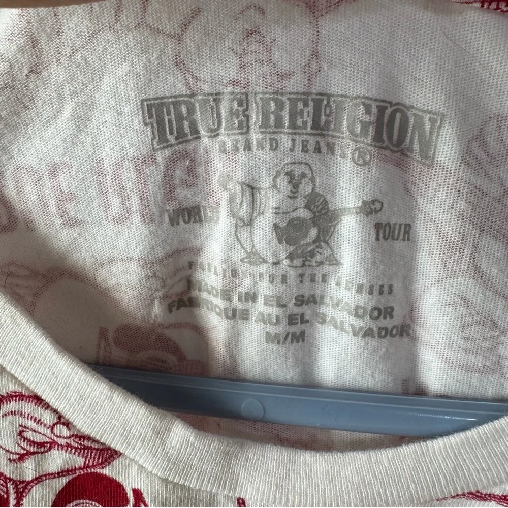 True Religion White Short Sleeve Tee with Red Pattern mens med